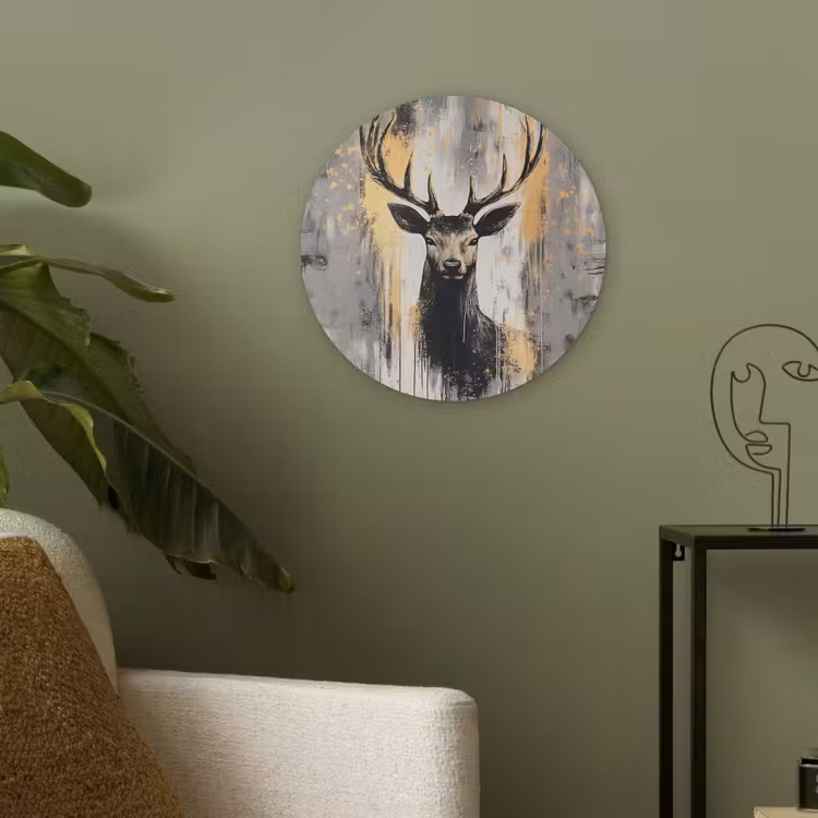Abstract - Hert - Gewei - Goud Akoestische PET Vilt - Rond klein -sfeer2