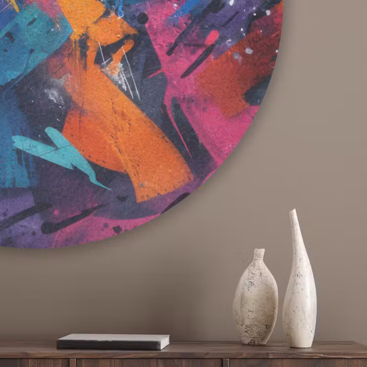 Abstract - Explosie - Neonkleuren Akoestische PET Vilt - Rond klein -sfeer5_closeup