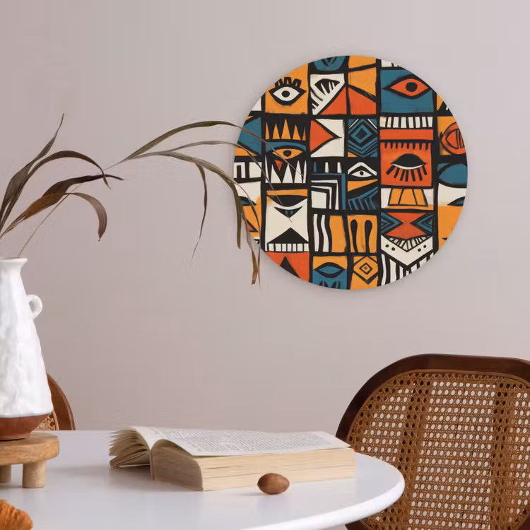 Abstract - Gezichten - Mozaïek Akoestische PET Vilt - Rond klein -sfeer3