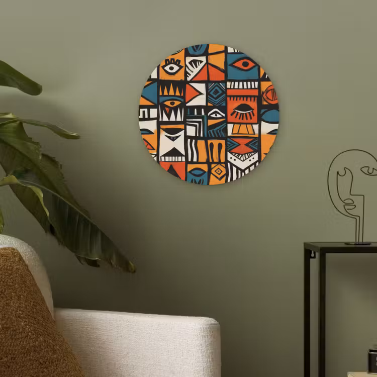 Abstract - Gezichten - Mozaïek Akoestische PET Vilt - Rond klein -sfeer2