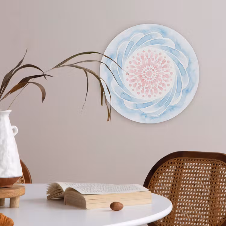 Abstract - Bloemvorm - Aquarel - Roze - Blauw Akoestische PET Vilt - Rond klein -sfeer3