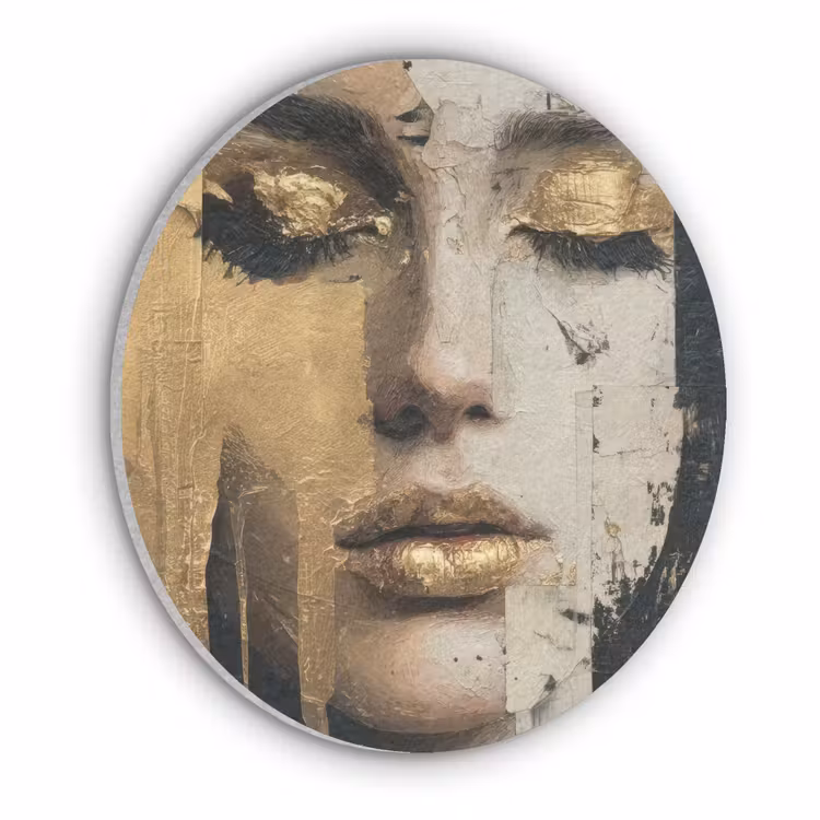 Abstract - Goud - Gezicht - Lippen Akoestische PET Vilt - Rond klein -3d