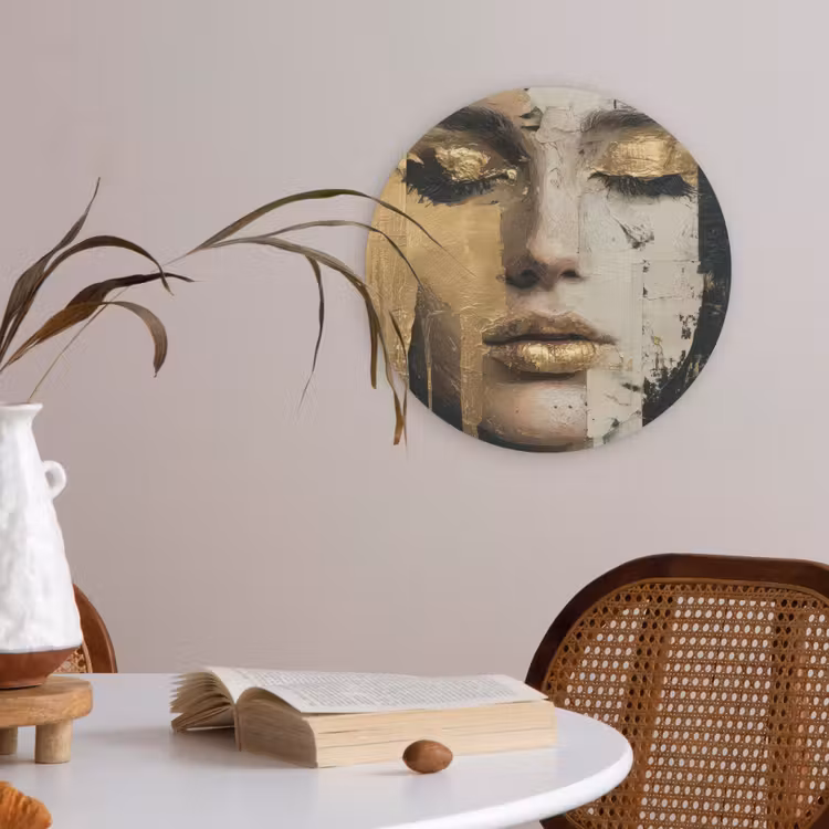 Abstract - Goud - Gezicht - Lippen Akoestische PET Vilt - Rond klein -sfeer3