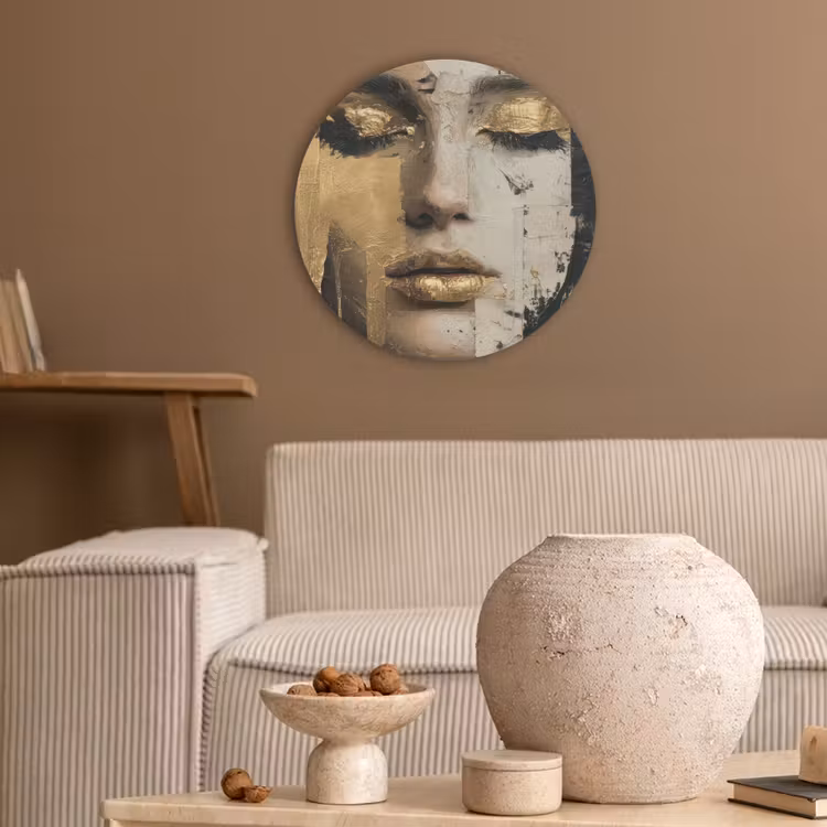 Abstract - Goud - Gezicht - Lippen Akoestische PET Vilt - Rond klein -sfeer1