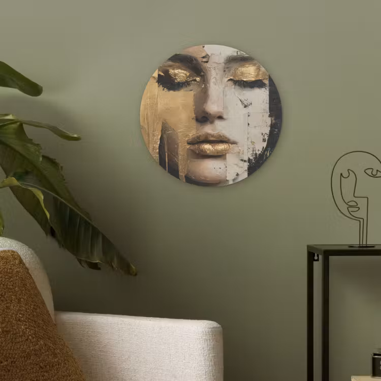 Abstract - Goud - Gezicht - Lippen Akoestische PET Vilt - Rond klein -sfeer2