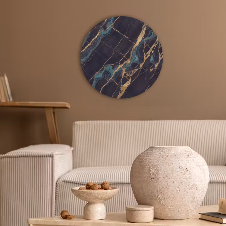Abstract - Gouden lijnen - Kunst - Modern - Zwart Akoestische PET Vilt - Rond klein -sfeer1