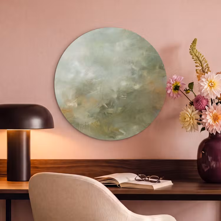 Abstract - Groen - Beige - Modern - Kunst Akoestische PET Vilt - Rond klein -sfeer3