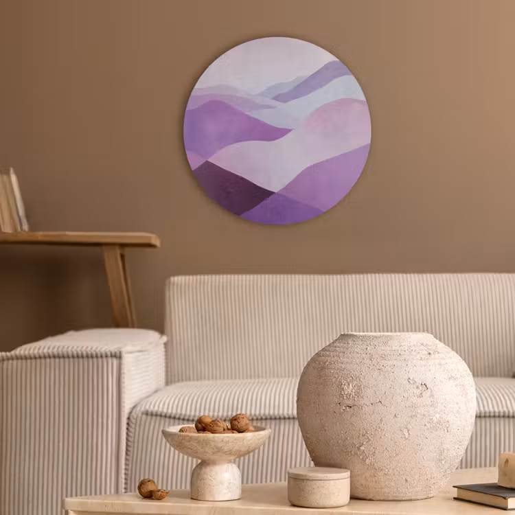 Abstract - Heuvels - Landschap - Paars Akoestische PET Vilt - Rond klein -sfeer1