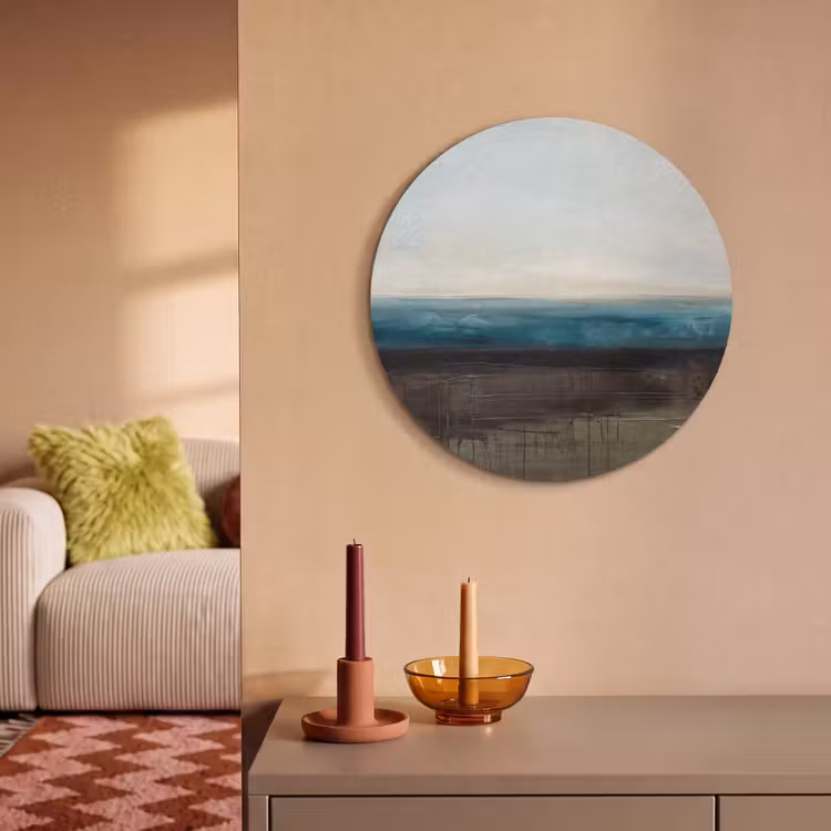 Abstract - Landschap - Horizon - Blauw - Modern Akoestische PET Vilt - Rond klein -sfeer1