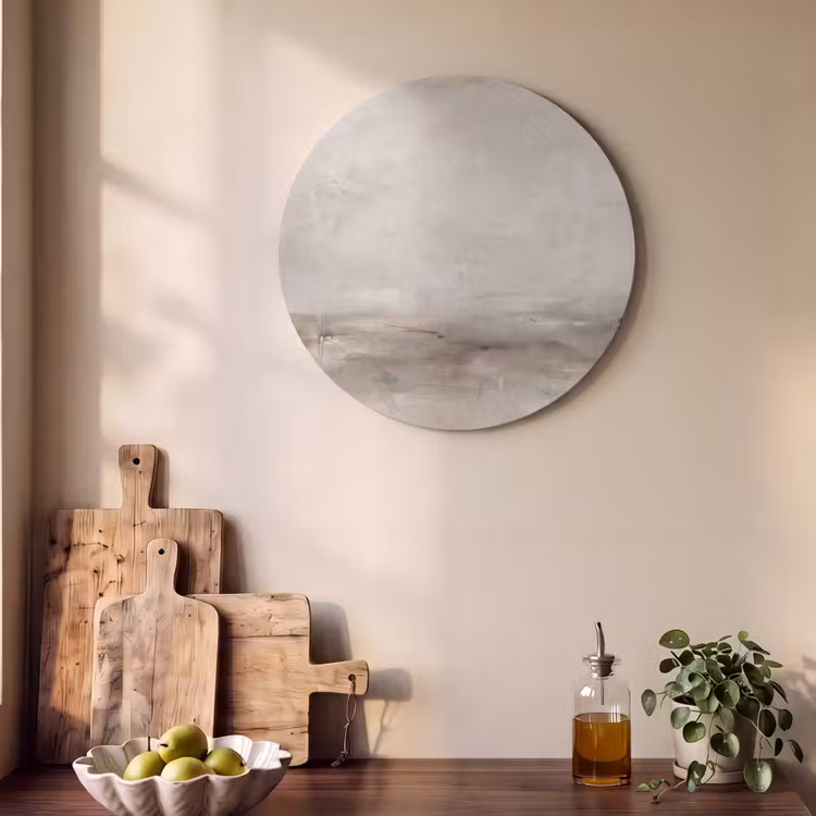 Abstrakt - Landschap - Modern - Beige - Kunst Akoestische PET Vilt - Rond klein -sfeer2