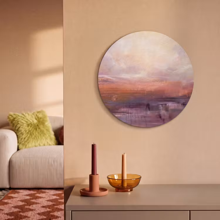 Abstract - Landschap - Modern - Paars - Oranje Akoestische PET Vilt - Rond klein -sfeer1