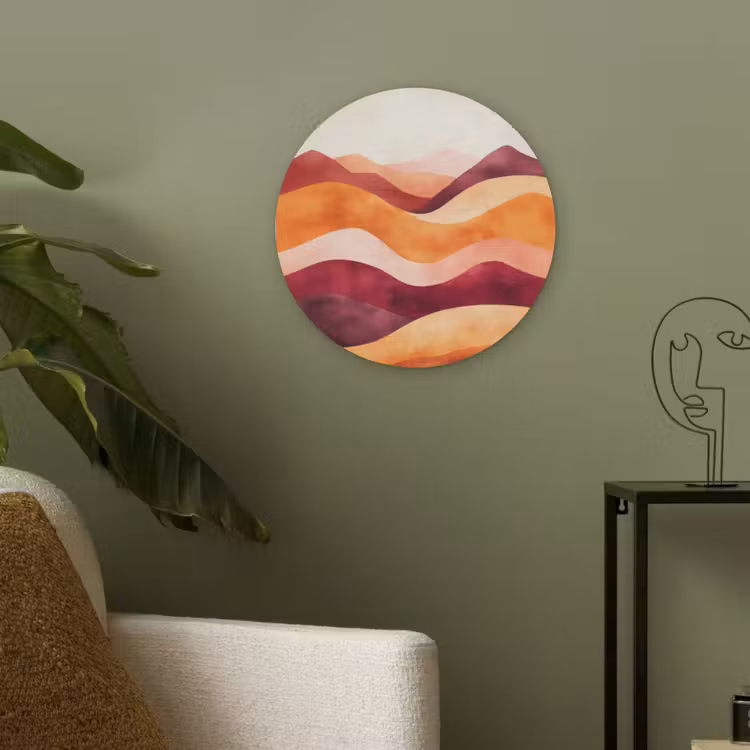 Abstract - Landschap - Golven Akoestische PET Vilt - Rond klein -sfeer2