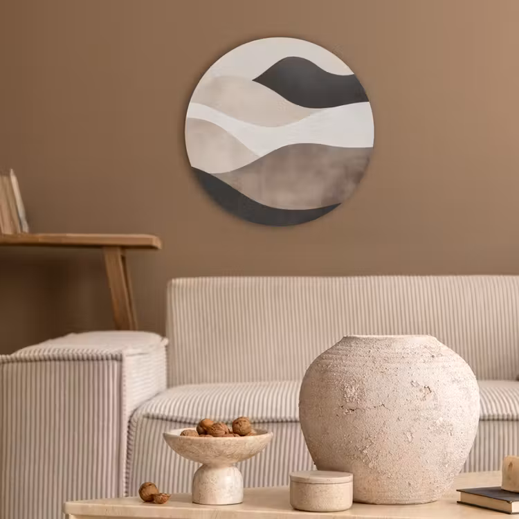 Abstract - Landschap - Golven - Crèmekleur Akoestische PET Vilt - Rond klein -sfeer1