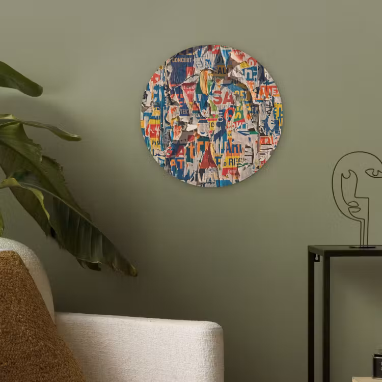 Abstract - Gelaagd papier - Urban - Modern - Kleurrijk Akoestische PET Vilt - Rond klein -sfeer2