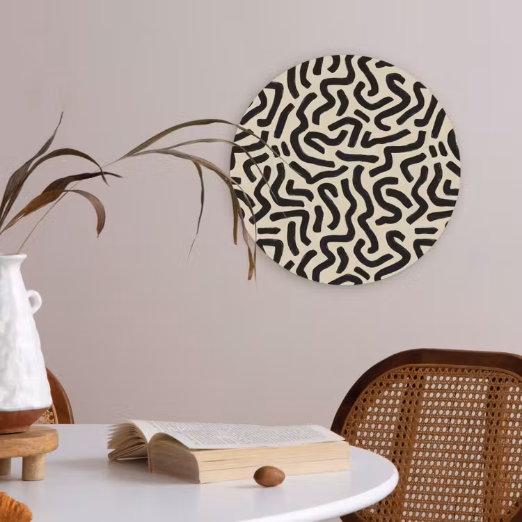Abstract - Lijnen - Zwart Akoestische PET Vilt - Rond klein 838 -sfeer3