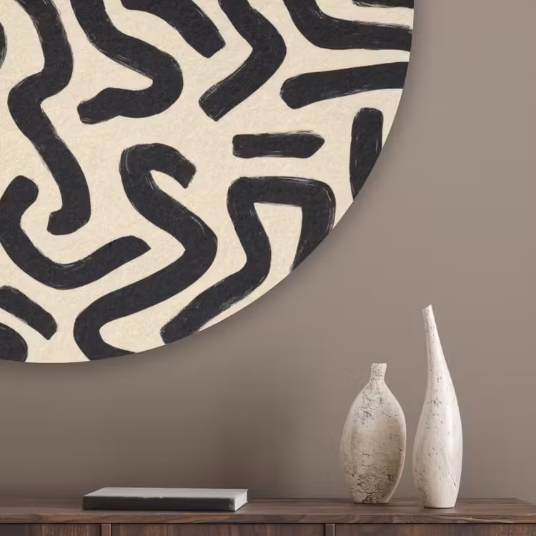 Abstract - Lijnen - Zwart Akoestische PET Vilt - Rond klein 838 -sfeer5_closeup