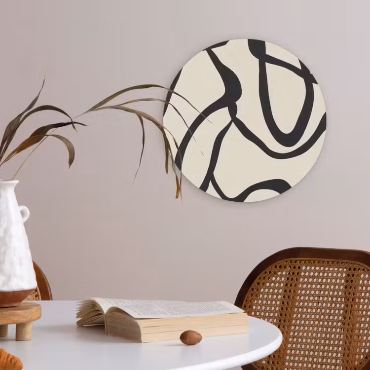 Abstract - Lijnen - Modern - Beige Akoestische PET Vilt - Rond klein -sfeer3