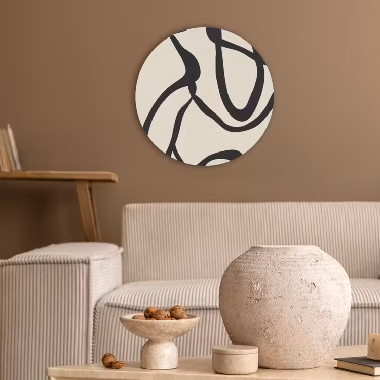 Abstract - Lijnen - Modern - Beige Akoestische PET Vilt - Rond klein -sfeer1