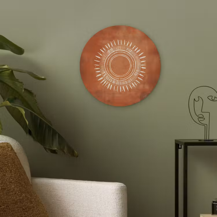 Abstract - Lijnen - Zonnestralen - Roodbruin Akoestische PET Vilt - Rond klein -sfeer2