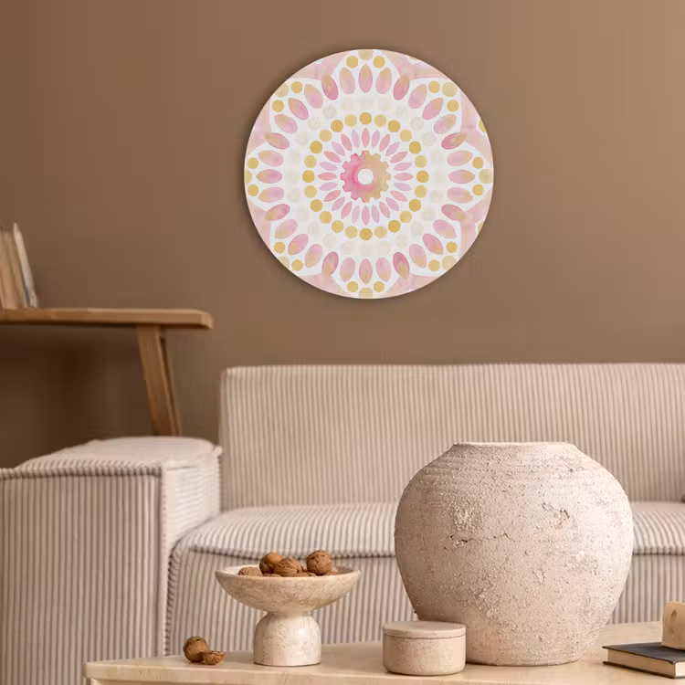 Abstract - Mandala - Kunst - Modern - Roze Akoestische PET Vilt - Rond klein -sfeer1