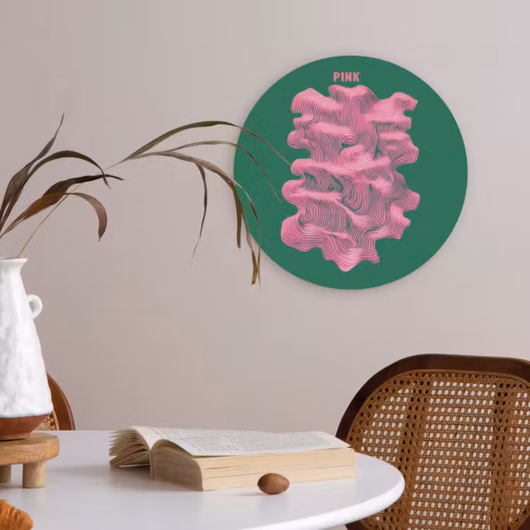 Abstract - Pink - Lijnen - Groen Akoestische PET Vilt - Rond klein -sfeer3