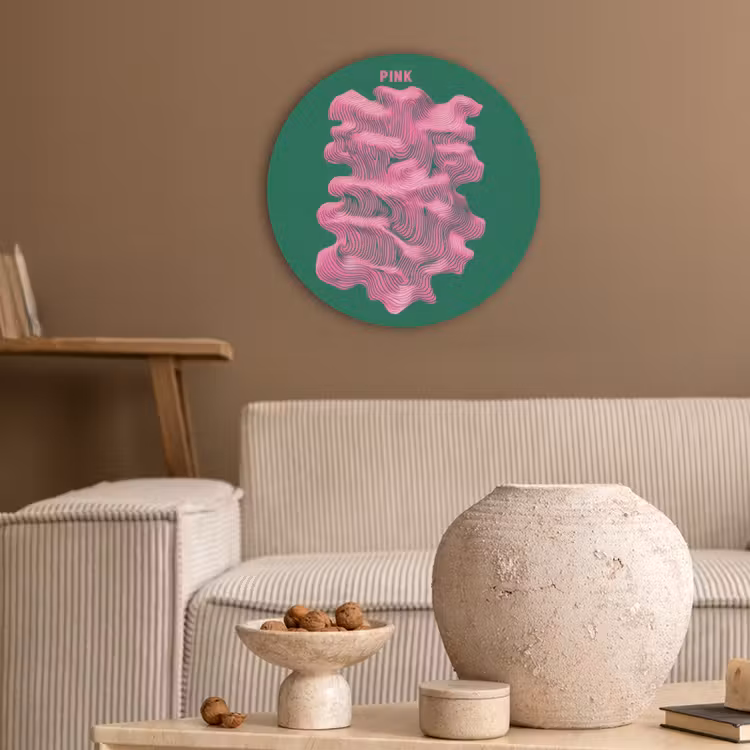 Abstract - Pink - Lijnen - Groen Akoestische PET Vilt - Rond klein -sfeer1