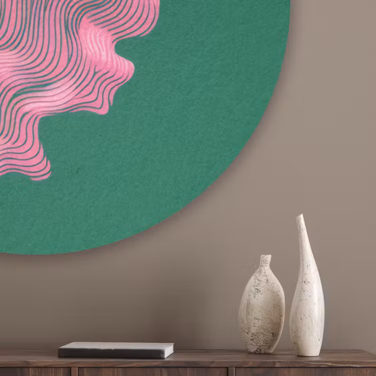 Abstract - Pink - Lijnen - Groen Akoestische PET Vilt - Rond klein -sfeer5_closeup