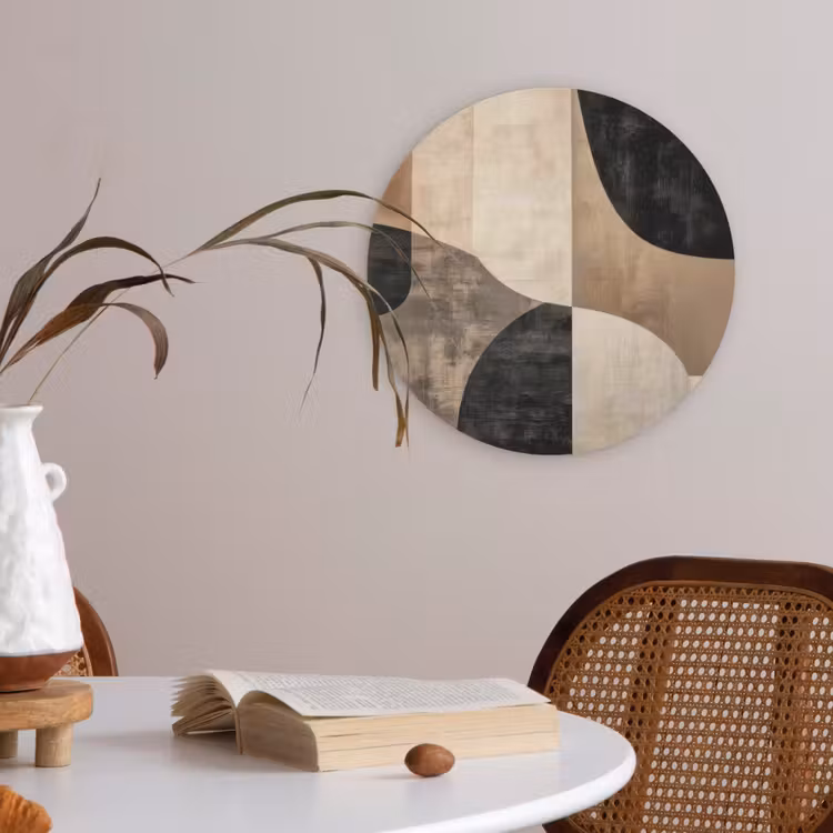 Abstract - Vlakken - Zwart - Rond Akoestische PET Vilt - Rond klein -sfeer3