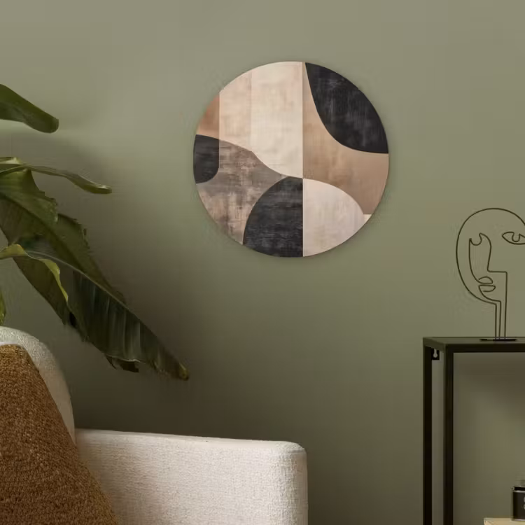 Abstract - Vlakken - Zwart - Rond Akoestische PET Vilt - Rond klein -sfeer2