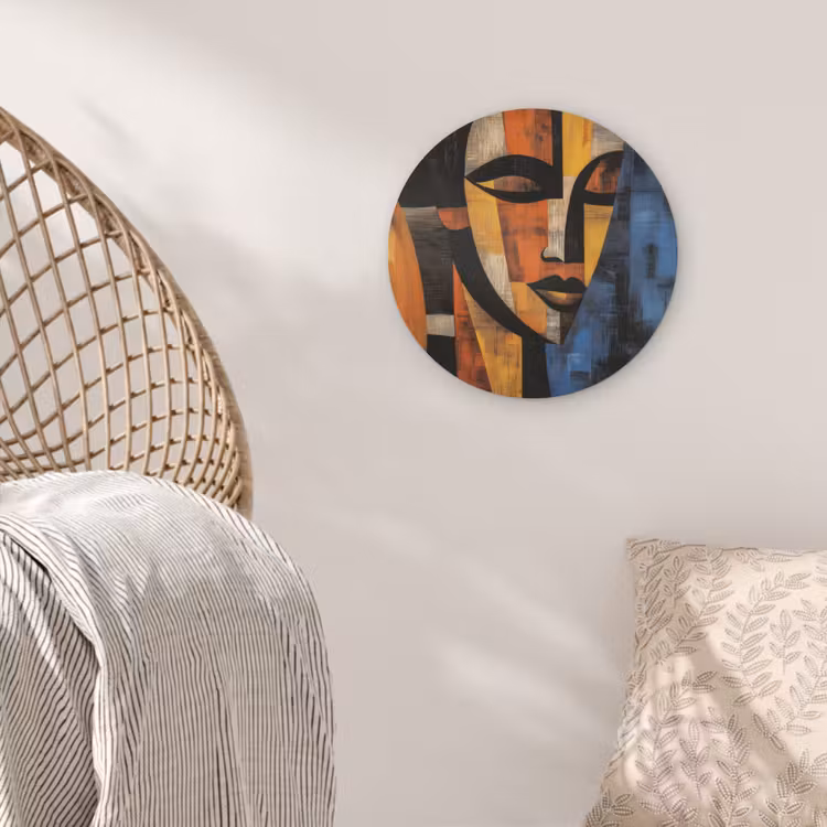 Abstract - Portret - Kleurvakken Akoestische PET Vilt - Rond klein -sfeer4