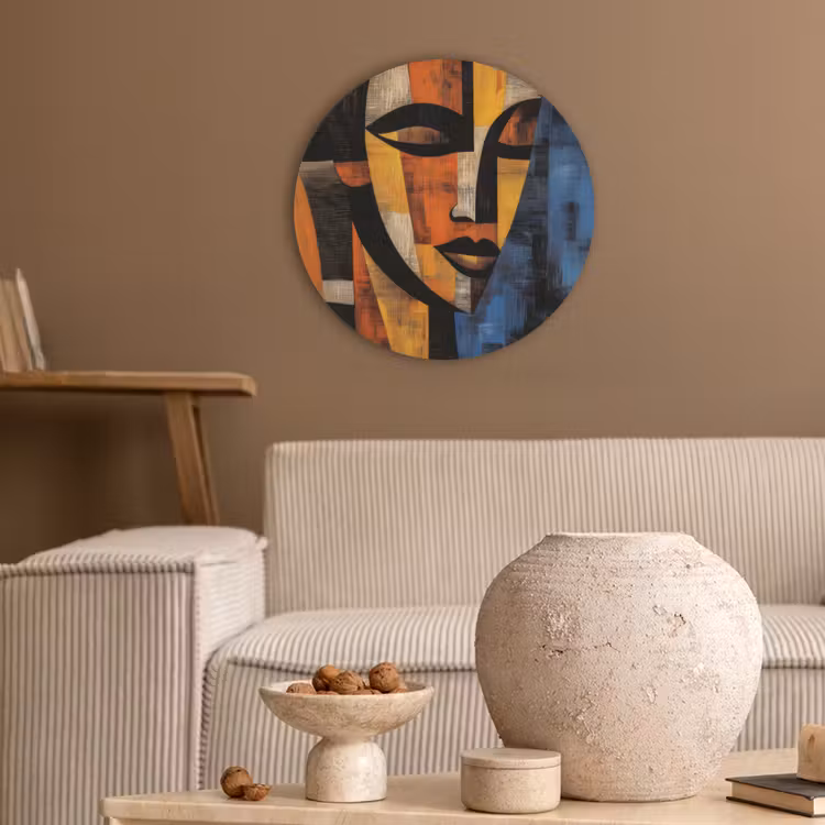 Abstract - Portret - Kleurvakken Akoestische PET Vilt - Rond klein -sfeer1