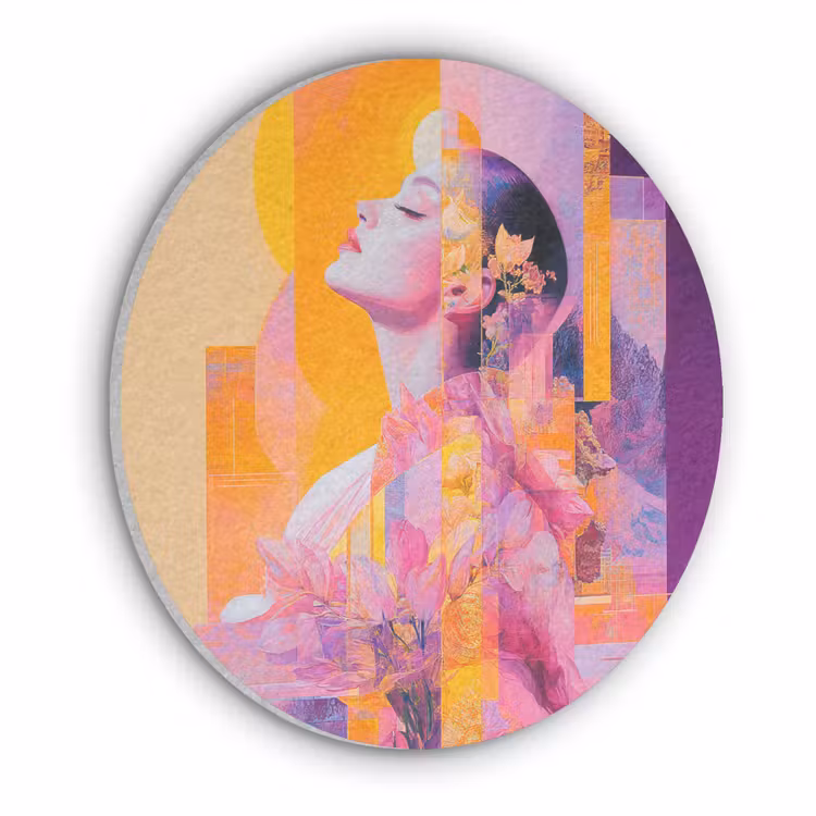 Abstract - Portret - Vrouw - Kleurrijk Akoestische PET Vilt - Rond klein -3d