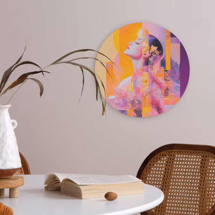 Abstract - Portret - Vrouw - Kleurrijk Akoestische PET Vilt - Rond klein -sfeer3
