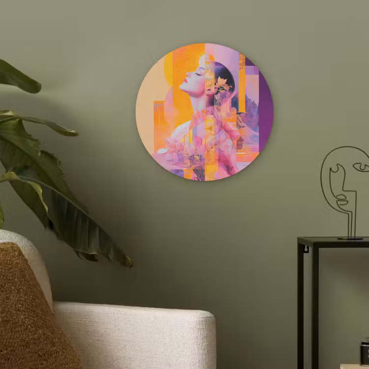 Abstract - Portret - Vrouw - Kleurrijk Akoestische PET Vilt - Rond klein -sfeer2