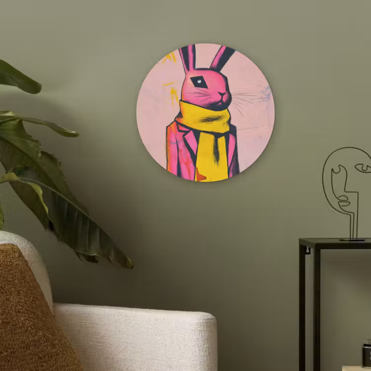 Abstract - Konijn - Sjaal - Geel Akoestische PET Vilt - Rond klein -sfeer2