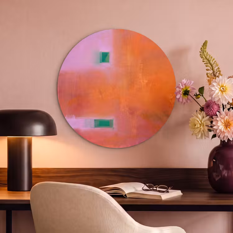 Abstract - Vlakken - Kunst - Modern - Oranje Akoestische PET Vilt - Rond klein -sfeer3