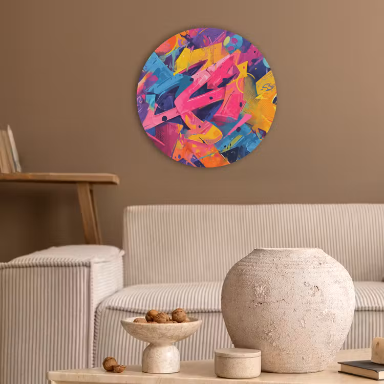 Abstract - Vormen - Kleurrijk Akoestische PET Vilt - Rond klein -sfeer1