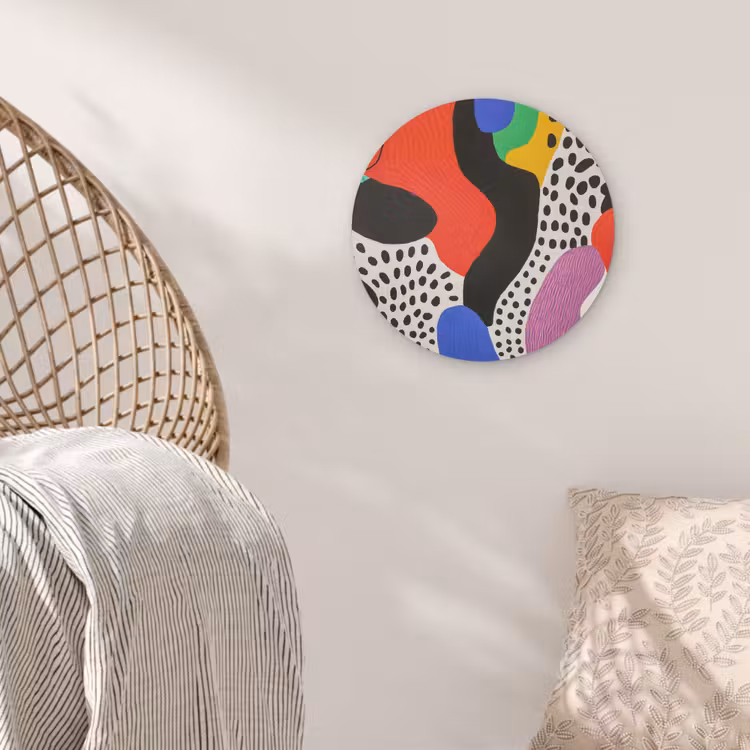 Abstract - Vormen - Kleuren - Stippen Akoestische PET Vilt - Rond klein -sfeer4