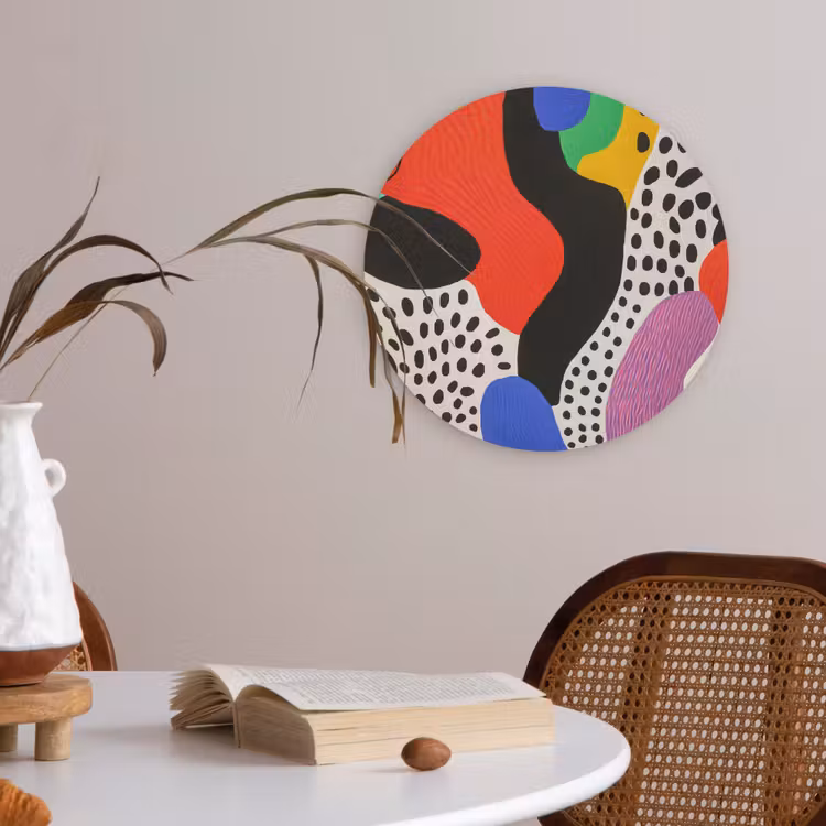 Abstract - Vormen - Kleuren - Stippen Akoestische PET Vilt - Rond klein -sfeer3