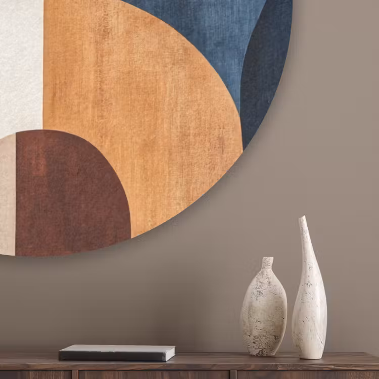 Abstract - Vormen - Donkerblauw Akoestische PET Vilt - Rond klein -sfeer5_closeup