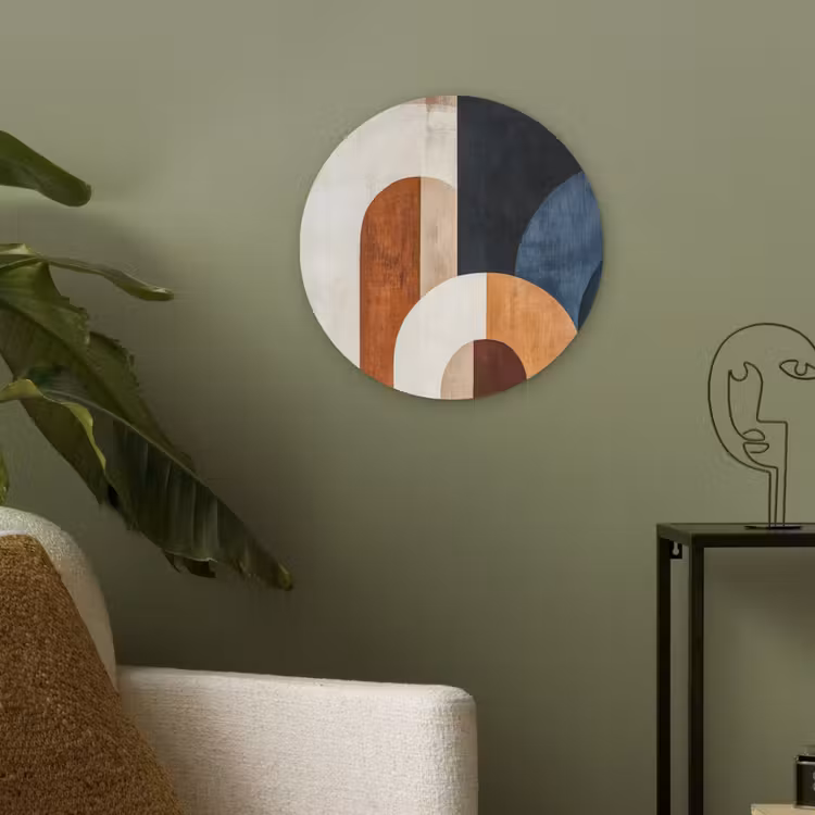 Abstract - Vormen - Donkerblauw Akoestische PET Vilt - Rond klein -sfeer2