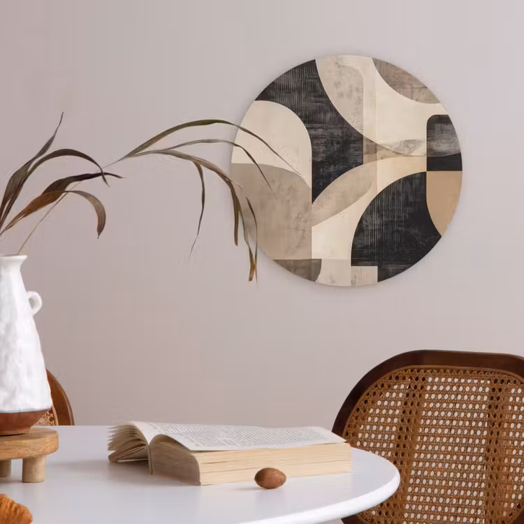 Abstract - Vormen - Modern - Beige Akoestische PET Vilt - Rond klein -sfeer3