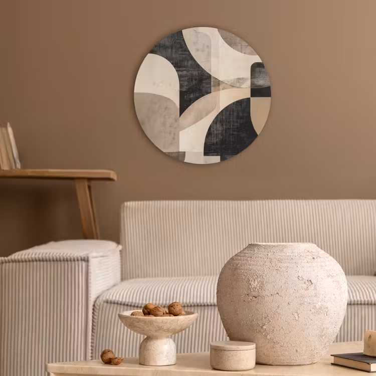 Abstract - Vormen - Modern - Beige Akoestische PET Vilt - Rond klein -sfeer1