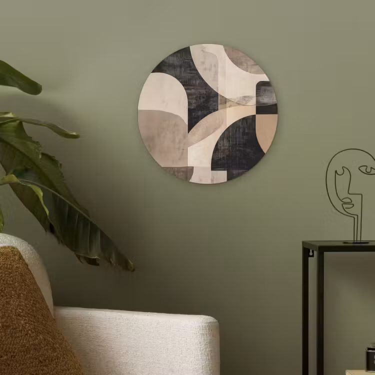 Abstract - Vormen - Modern - Beige Akoestische PET Vilt - Rond klein -sfeer2