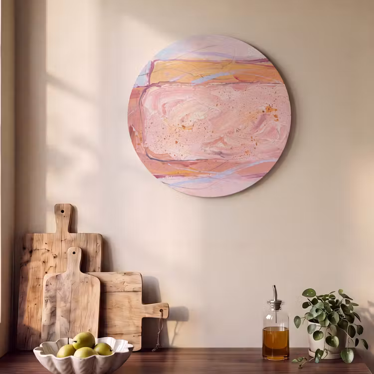Abstract - Vormen - Modern - Roze Akoestische PET Vilt - Rond klein -sfeer2