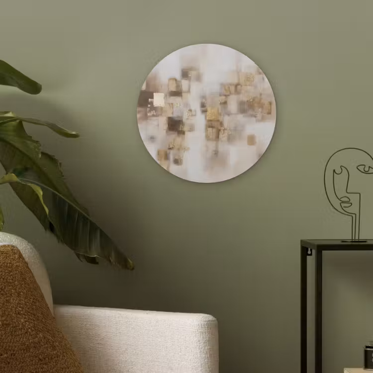 Abstracte vierkanten - Aardetonen - Mistig Akoestische PET Vilt - Rond klein -sfeer2