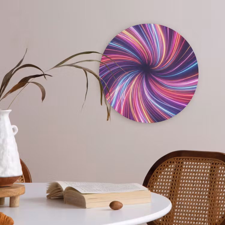 Abstract - Swirl - Futuristic - Neon Akoestische PET Vilt - Rond klein -sfeer3