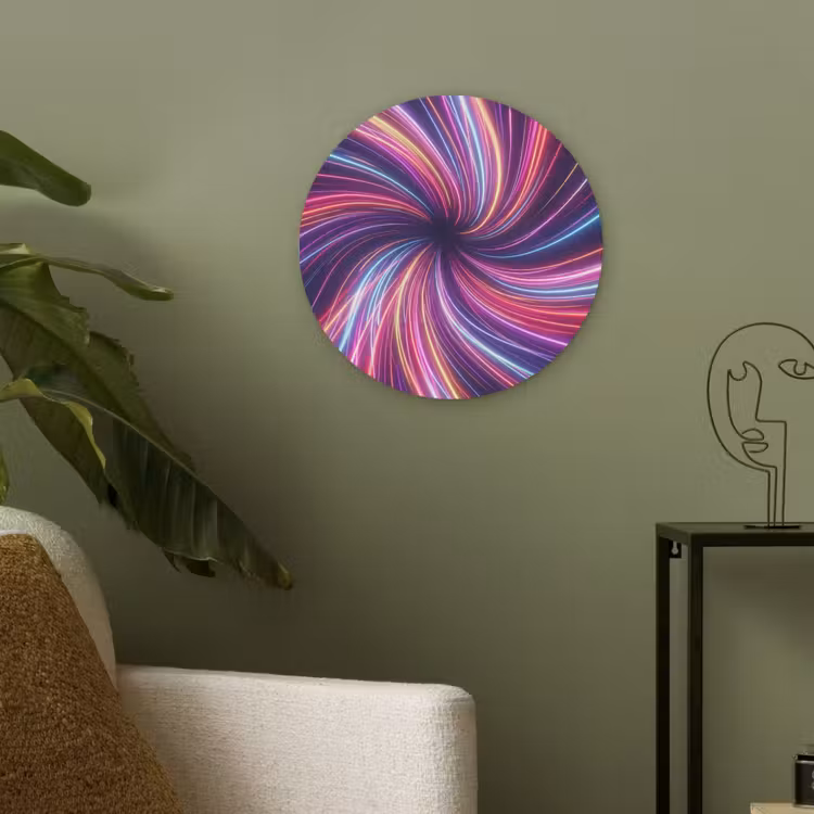Abstract - Swirl - Futuristic - Neon Akoestische PET Vilt - Rond klein -sfeer2