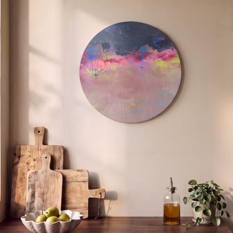 Abstract - Textuur - Kleuren - Modern - Roze Akoestische PET Vilt - Rond klein -sfeer2