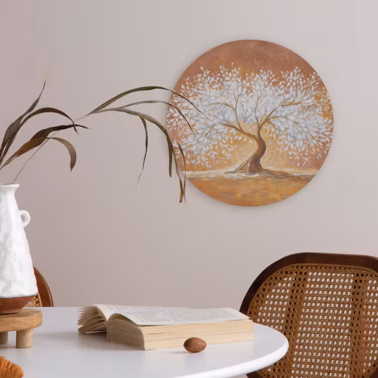Abstract - Boom - Wit - Bladeren Akoestische PET Vilt - Rond klein -sfeer3